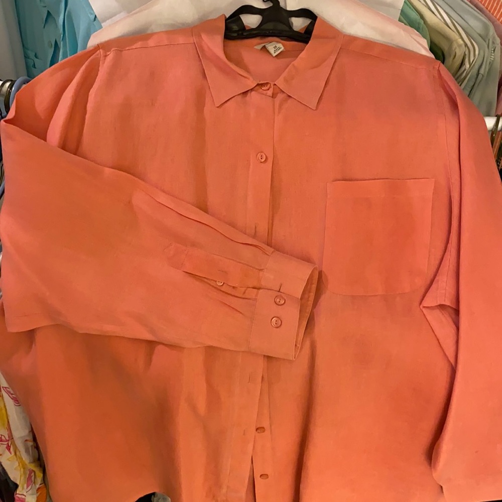(Worn spots) L. L. Bean pink washable linen long-sleeve button-down (3X)